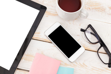 top view of working place elements