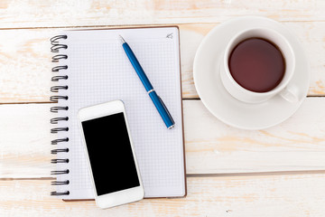 top view of working place elements