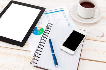 top view of working place elements