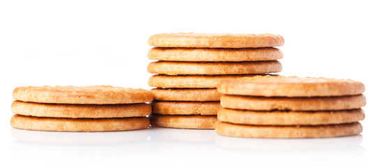 three tower of biscuits isolated on a white background