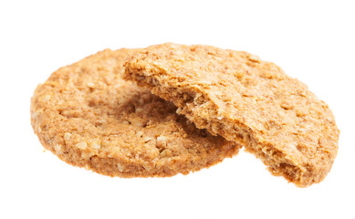 two biscuit of oats on a white background