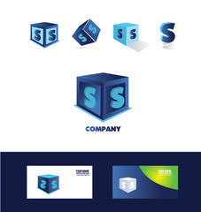 Letter S blue cube logo icon