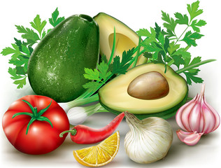 Ingredients for avocado guacamole