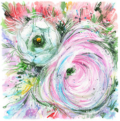 Bouquet of pink and white flower, watercolor painting