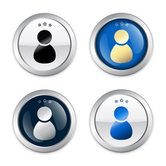 Best service seal or icon with admin or person symbol. Glossy silver seal or button with stars.