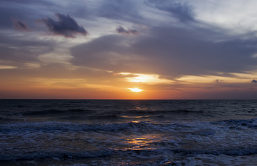 Beautiful sunset over the sky,sky selective focus and sea blur focus