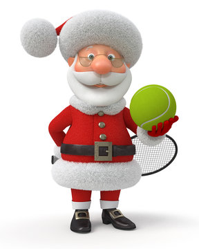 3d Santa Claus plays tennis