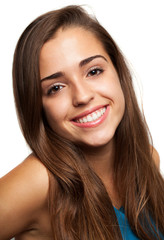 pretty young woman face on a white background
