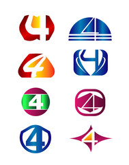 Abstract icons for number 4 logo set
