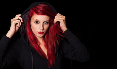 portrait of misterious pretty woman at night