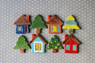 toy houses and christmas trees