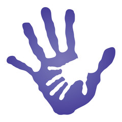 Vector conceptual mother and child blue hand print isolated