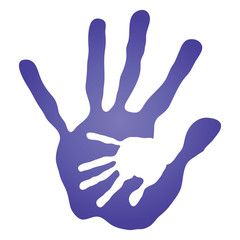Obraz premium Vector conceptual mother and child blue hand print isolated