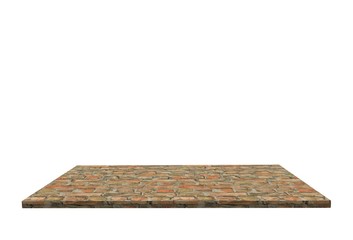 Empty top of stone weathered brick table or counter isolated on white background. For product display