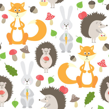 vector seamless pattern with forest animals