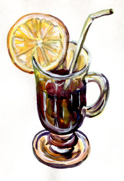 Mulled wine. Watercolor painting