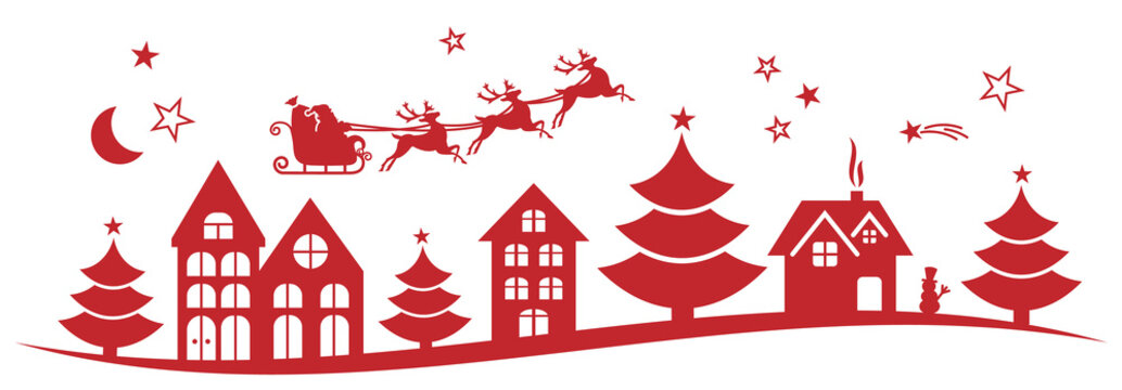 Weihnachten Silhouette Landschaft mit Weihnachtsbaum und Weihnachtsmann im Schlitten