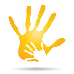 Obraz premium Conceptual human or mother and child hand prints painted