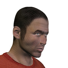 Conceptual 3D wireframe human male or man face or head
