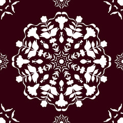 Floral ornament white on red-brown background/abstract