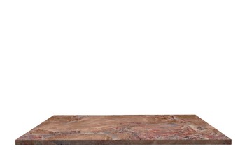 Empty top of stone pink marble table or counter isolated on white background. For product display