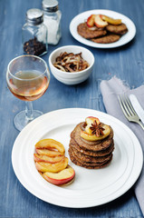 Liver pancakes with caramelized onions and apples