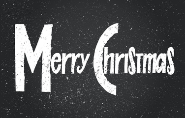 Merry Christmas. Vector white lettering. Hand drawing, scratchy textured.