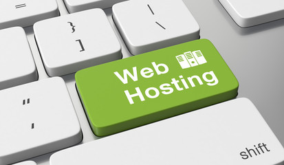 Web hosting text on keyboard button - obrazy, fototapety, plakaty