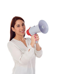 Cool girl speaking through a megaphone