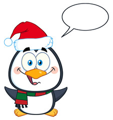 Penguin Cartoon Character With Open Wings And Speech Bubble