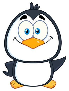 Smiling Cute Penguin Cartoon Character Waving