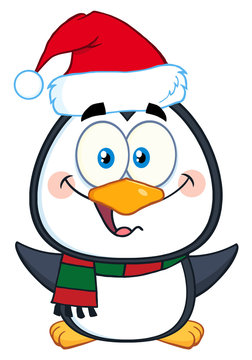 Christmas Penguin Cartoon Character With Open Wings
