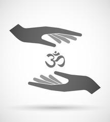 Two hands protecting or giving an om sign