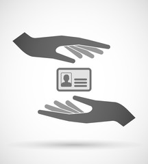 Two hands protecting or giving an id card