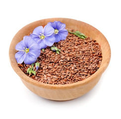 Fototapeta na wymiar Flax seeds with flowers