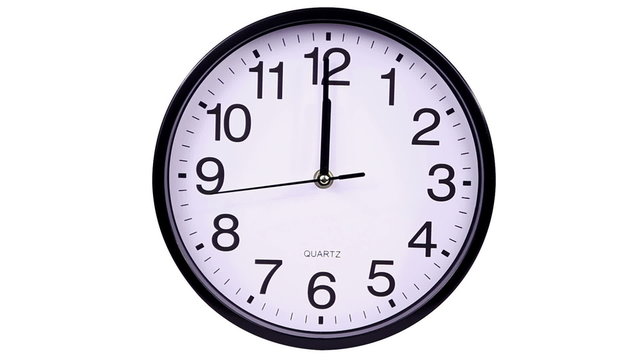 Wall clock on a white background 00:00 hours