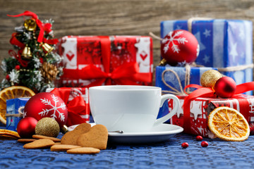 Tea party with gingerbread cookies on Christmas Eve.
