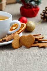 Tea party with gingerbread cookies on Christmas Eve.