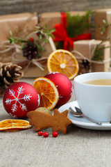 Tea party with gingerbread cookies on Christmas Eve.