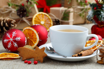 Tea party with gingerbread cookies on Christmas Eve.