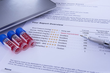 Blood in tubes with lab test result