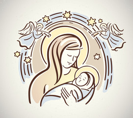 Blessed Virgin with the infant Jesus in her arms. Nativity, Christmas.