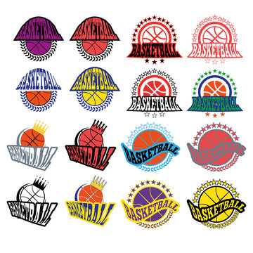 Basketball Badges with Stars and Laurel Wreath