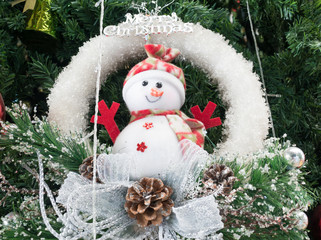 Christmas decoration with snow man on tree
