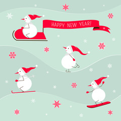 New year card with cute snowman.