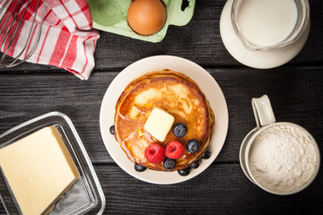 High pile of delicious pancakes