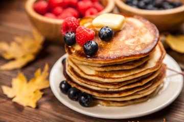 High pile of delicious pancakes