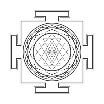 monocrome outline Sri yantra illustration.