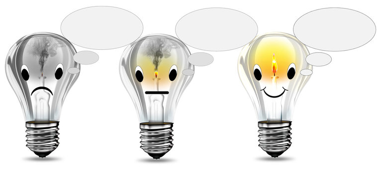 Gl&uuml;lampen im Ideenkontest, brainstorm, freigestellt