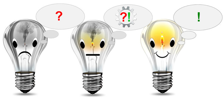 Gl&uuml;lampen im Ideenkontest, brainstorm, freigestellt